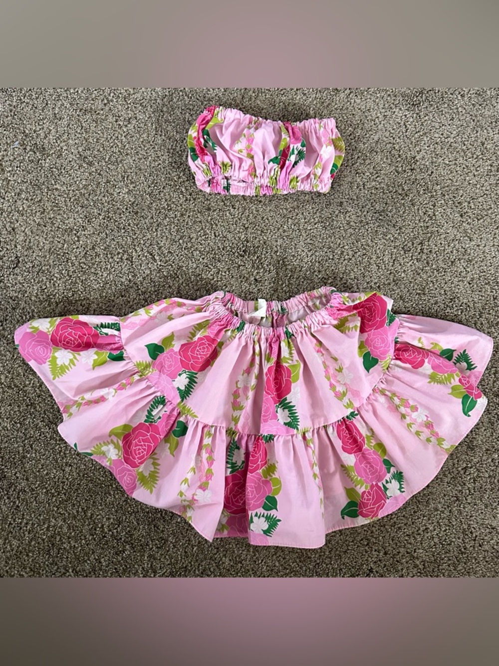Pink Floral Two-Piece Ruffle Skirt Set